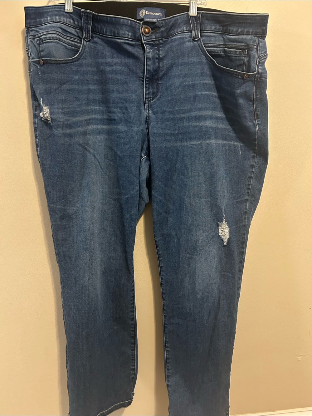 Democracy Absolution Straight Leg Jeans Womens 22W Plus Blue Distressed Stretch
